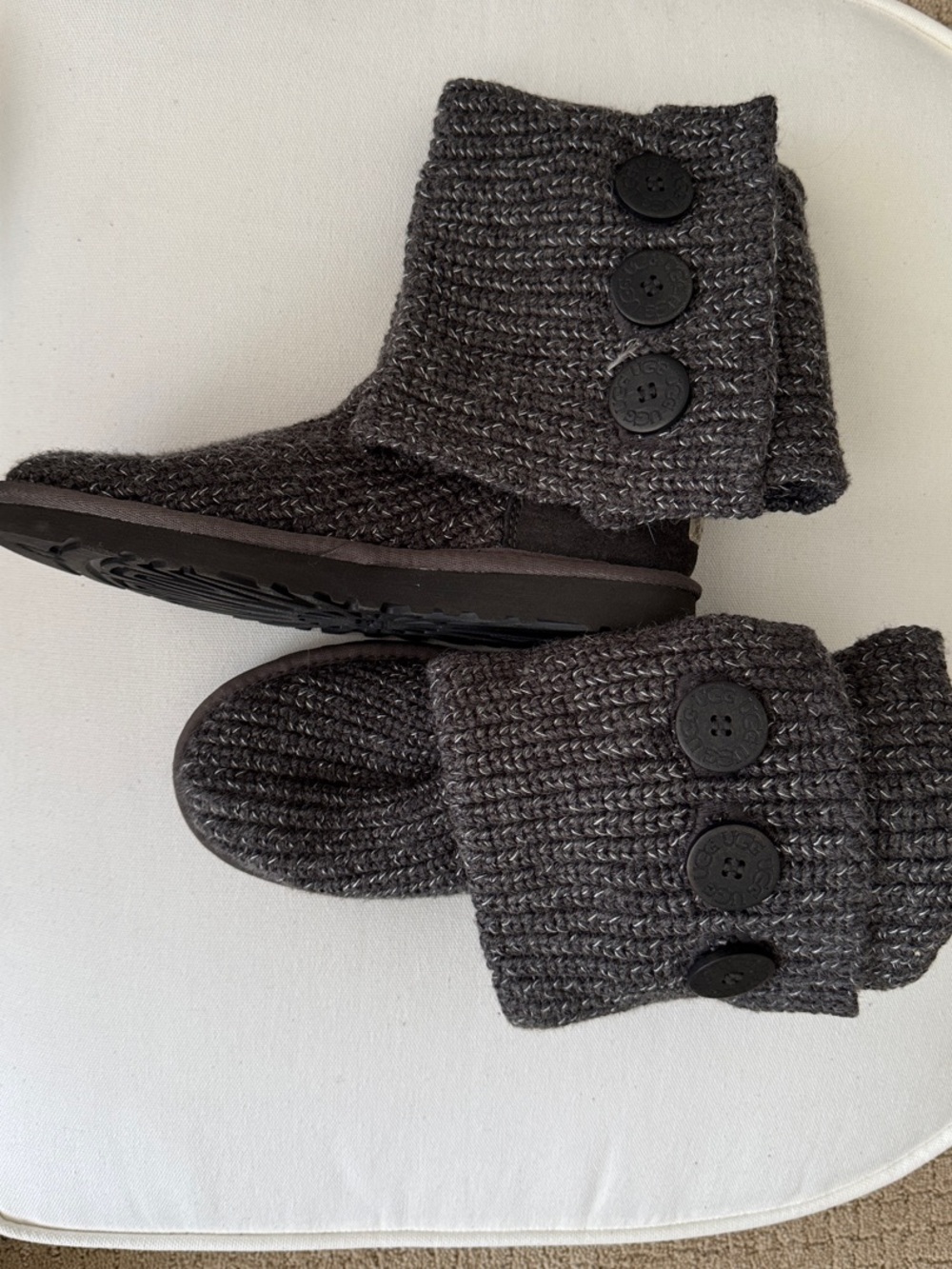 UGG Classic Cardy Charcoal Grey Knit Button Sweater Boots NWOB